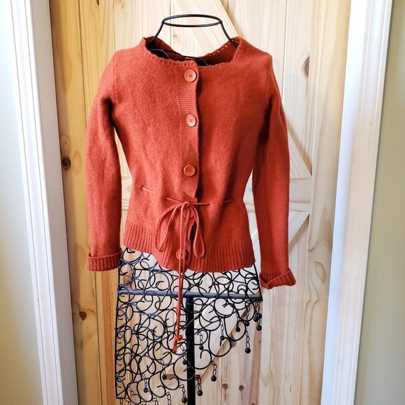 Gorgeous Willi Smith Merino Wool Cardigan Rust Orange EUC Size M - Picture 1 of 6